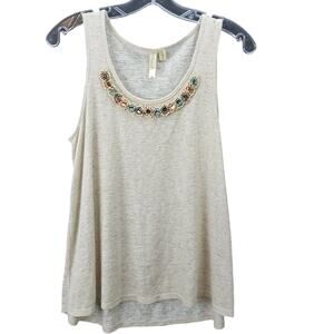 Cream Burnout Tank Top S Beaded Neckline Bohemian Festival Prairie Summer Beachy
